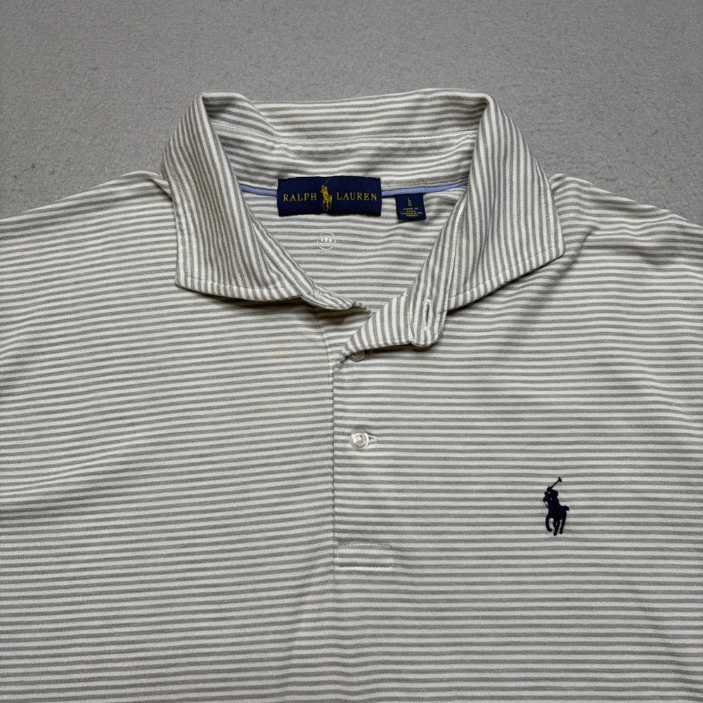 Ralph Lauren Polo Shirt Mens Large Grey Striped Short Sleeve Pony Logo Classic